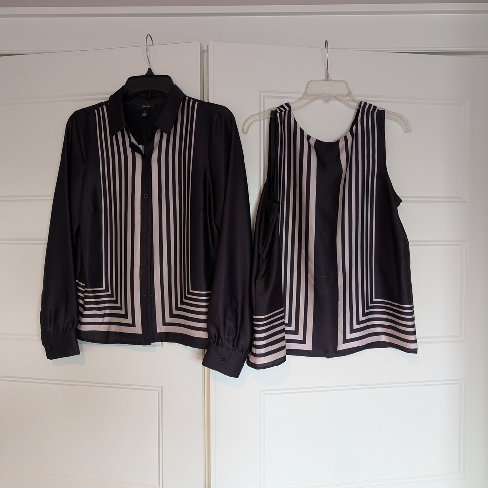 Halogen Black and Pink Striped Blouse Set